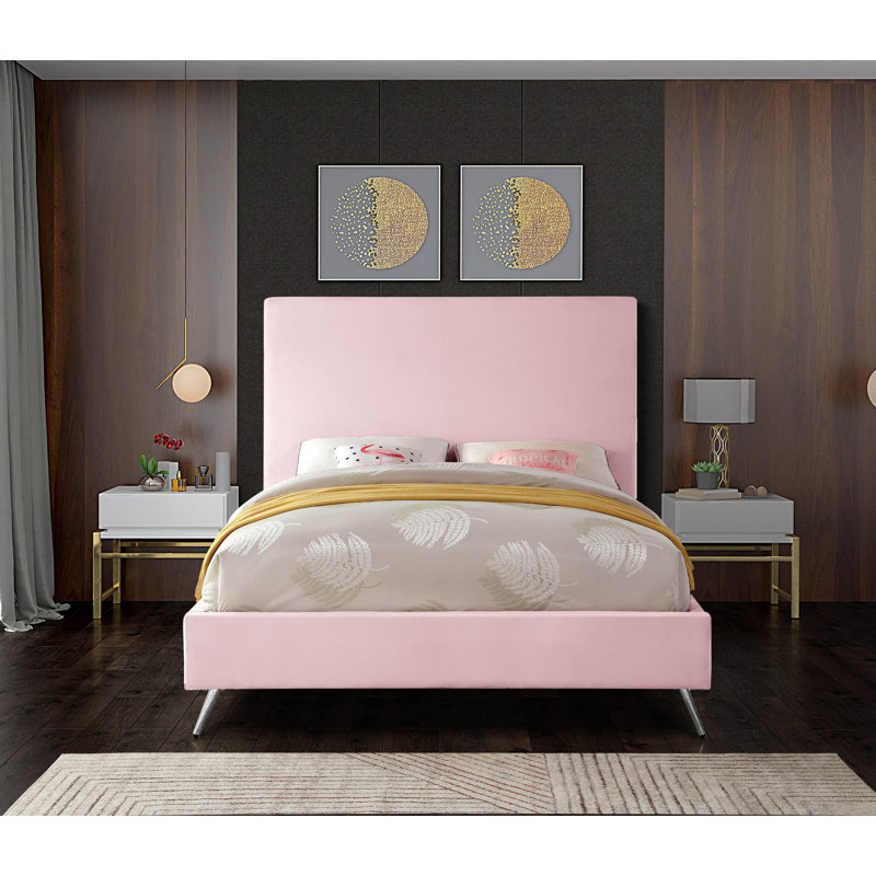 Lit plateforme tapissier Jasmine Lavaca, Très grand, Velours rose