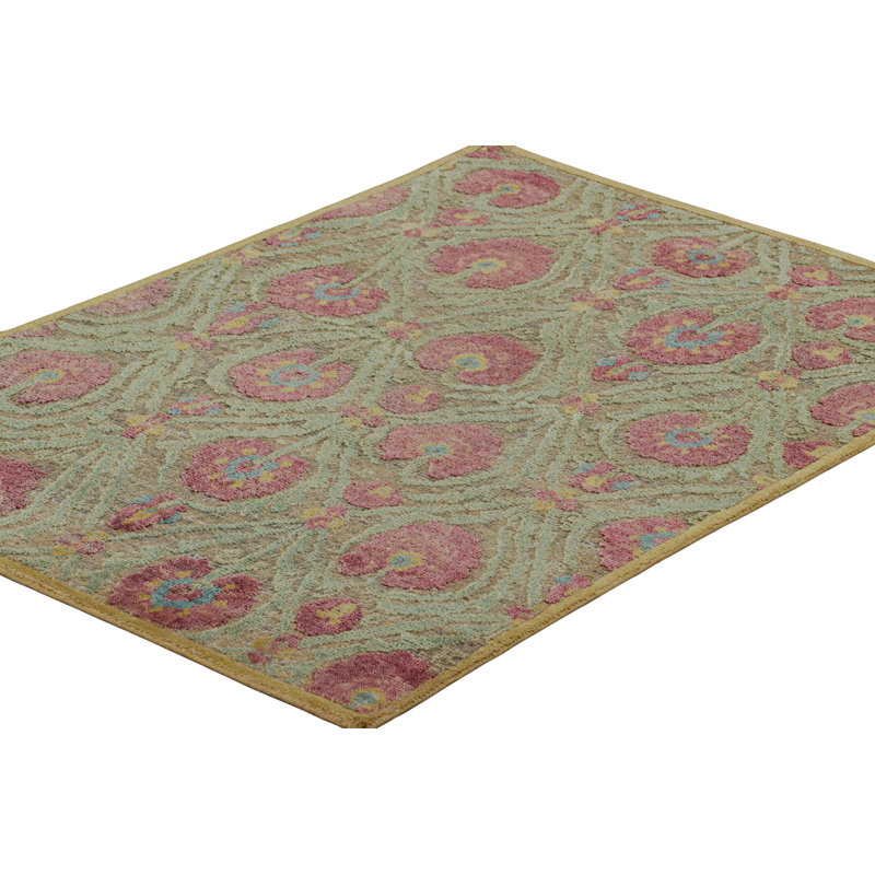 Rug & Kilim’S Block Print Rug With Red And Green Floral Patterns, Rectangle 6' x 9'