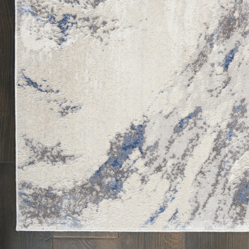 Tapis bleu / beige tissé à la machine, Tapis de couloir 2 pi 2 po x 7 pi 6 po