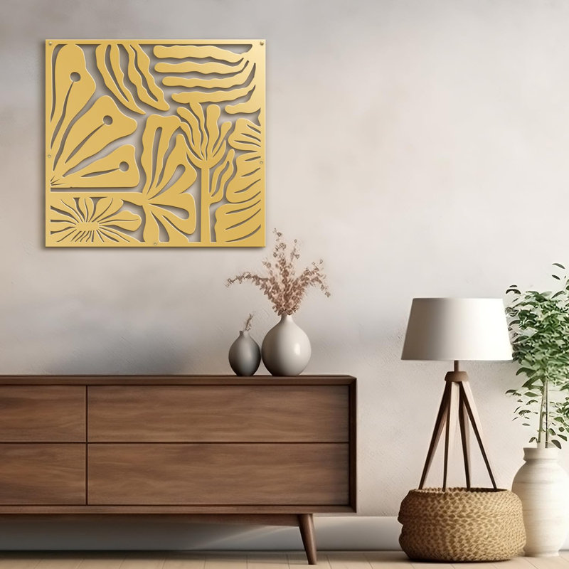 Décoration murale abstraite à motif botanique abstrait, Doré, H 22,32 po x l 24 po x P 0,05 po
