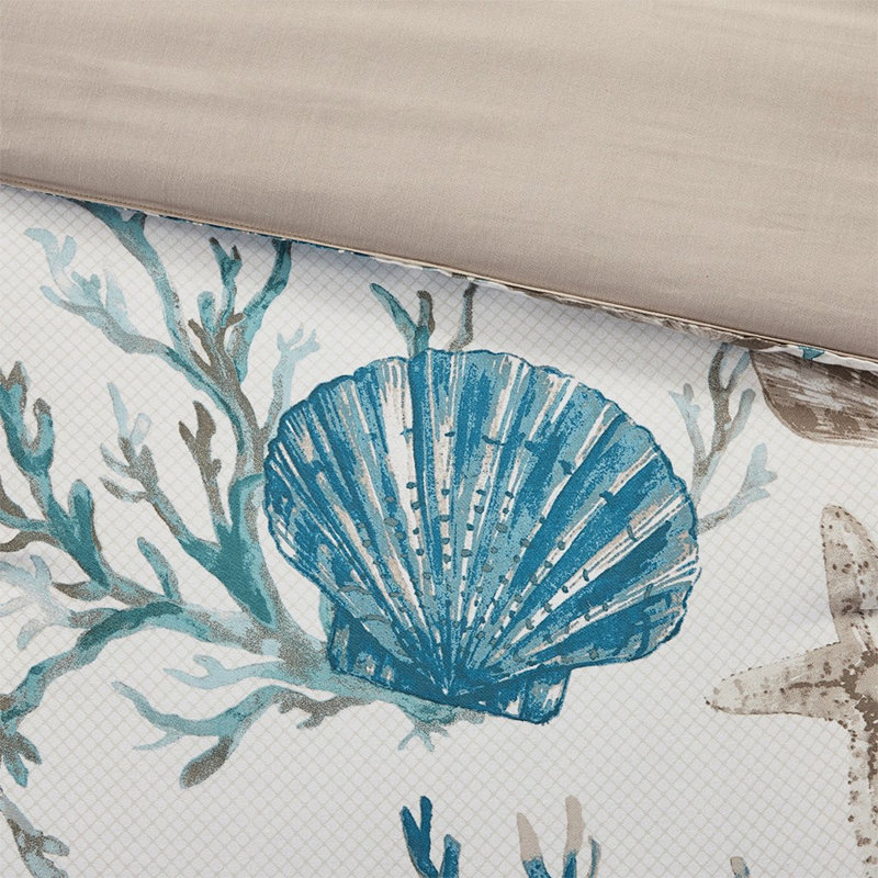 Édredon pour très grand lit - Ensemble de 7 pièces en coton à imprimé coquillages doux