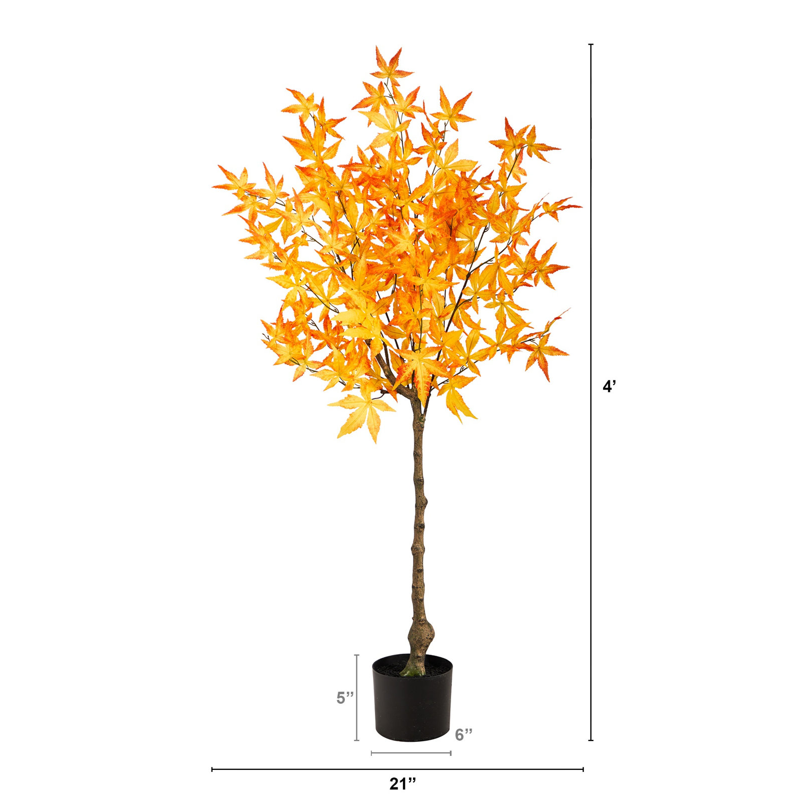 Faux Maple Tree in Pot Liner, Yellow, 48" H x 21" W x 16" D