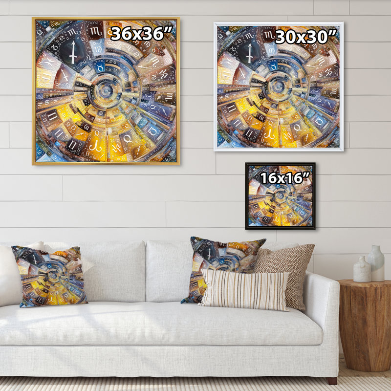 Astrologie abstraite Vortex - reproduction d'art sur toile, H 16 po x l 16 po x P 1 po, Cadre flottant doré