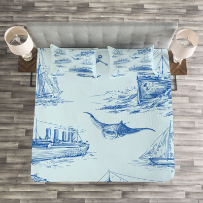 Nautical Bedspread Set with Cushion Cover