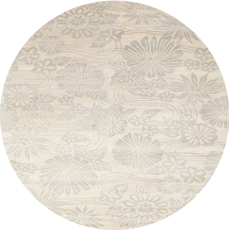 Tapis contemporain beige / olive clair, Rond 3 pi