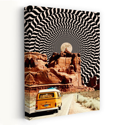 The Real Road Trip Abstract Retro Vintage Landscape Nature Wall Art Print 1 Piece Wrapped Canvas Wall Art