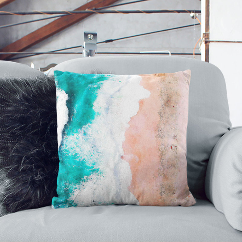 Ocean upon a Californian Beach Painting Cushion with Filling, 40cm H x 40cm W x 15cm D