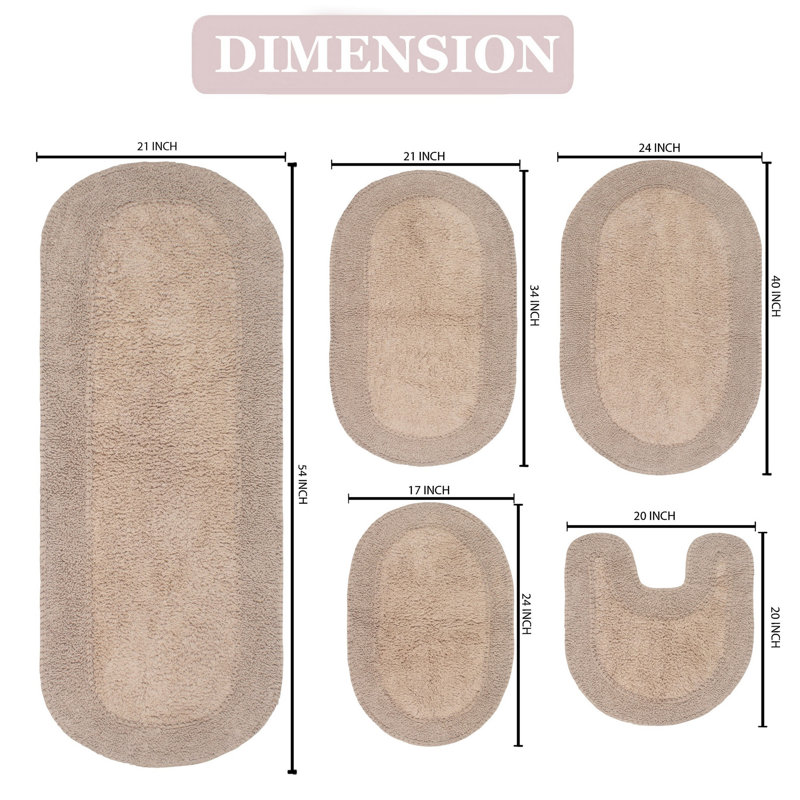 Tamela Double Ruffle 100% Cotton Non-Slip 5 piece Bath Rug Set, Linen