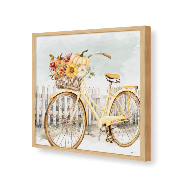 «Fall Floral Bicycle III» par Nicole DeCamp, reproduction d'art, L 20 po x H 20 po, Érable, Impression encadrée