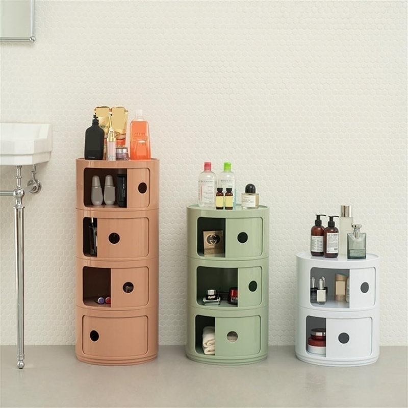 3 Tiers Round Storage Drawers  – Stackable Round Nightstand Drawers, Pink