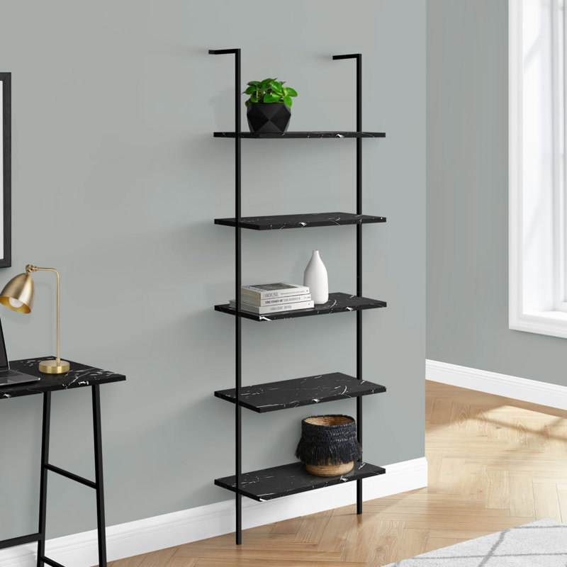 Bookshelf, Bookcase, Etagere, Ladder, 5 Tier, 72"H, Office, Bedroom, Laminate, Metal, Black