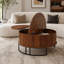 Table basse 31,5 po à plateau relevable rond avec rangement caché, table de bout Mid-Century moderne cannelée avec base en métal pour le salon