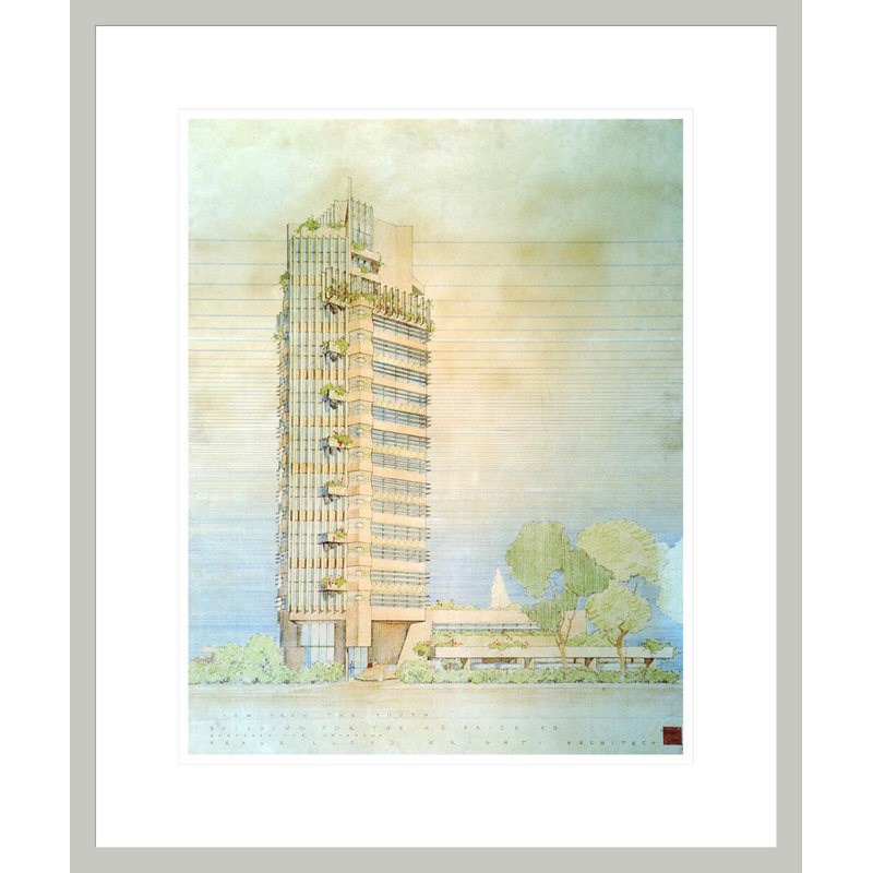 H.C. «Price Co. Bartlesville OK» par Frank Lloyd Wright - reproduction d'art encadrée, 21.16" H x 17.75" W