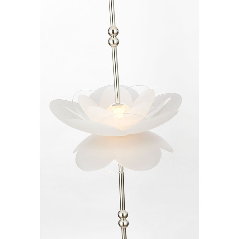 Petaluma 7" Cascading Pendant with Etched and Clear Glass Flowers, Soft Silver