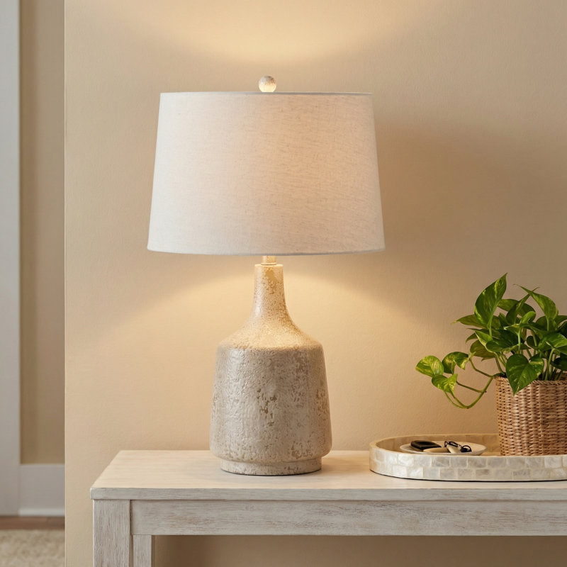 27.5" Cement Table Lamp With Tan Shade