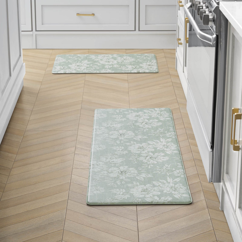 Tapis anti-fatigue 2 pièces Laura Ashley Iris, 17,5 po x 48 po / 17,5 po x 28 po, Vert sauge
