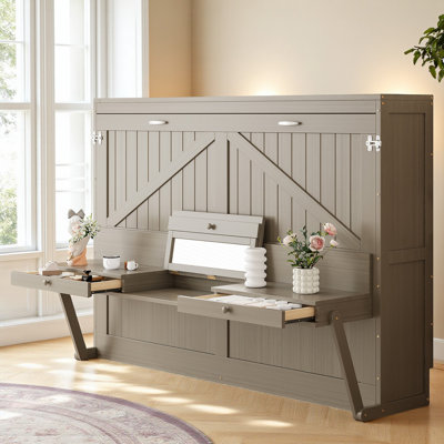 Queen Size Murphy Bed With Built-In Makeup Vanity Desk
