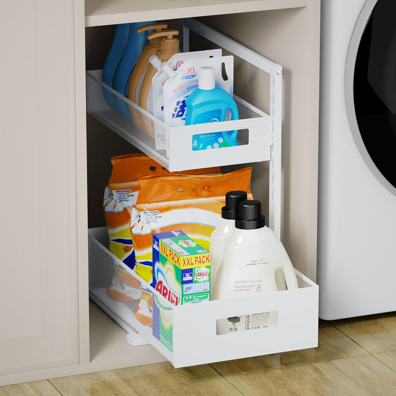 Rangement sous-lavabo à 2 niveaux pour cuisine, salle de bain, Blanc