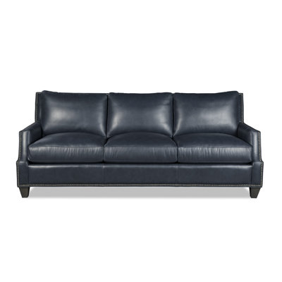  90" Leather Recessed Arm Sofa