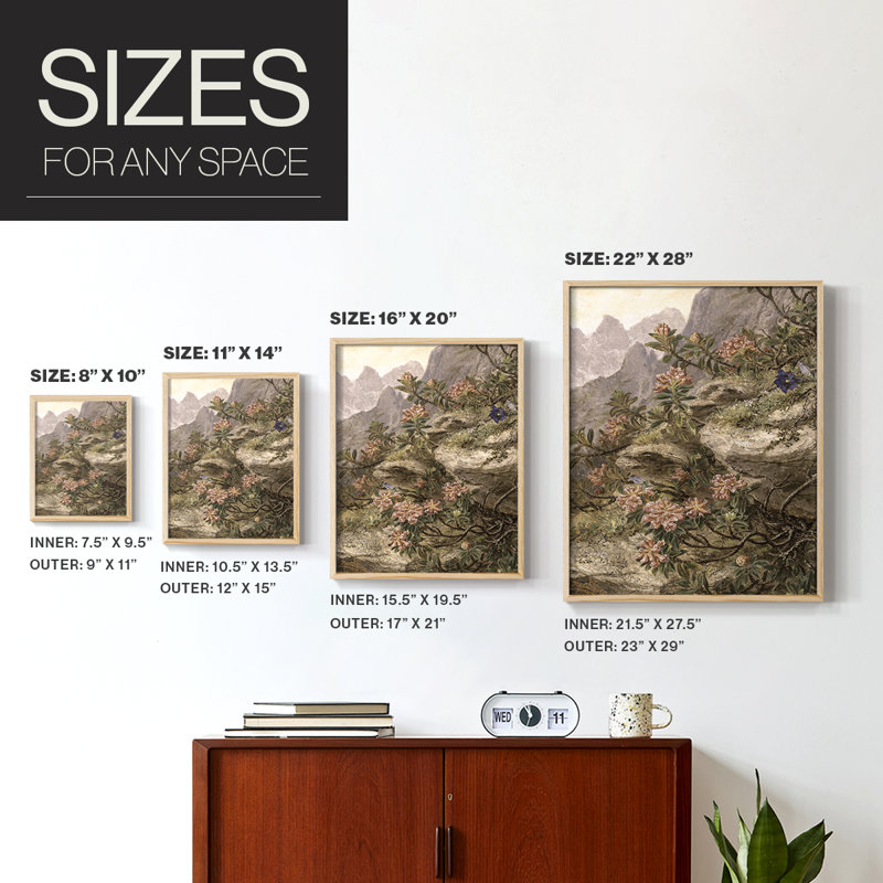 Reproduction florale vintage encadrée CECXIV - bois massif, Naturel, H 21 po x l 17 po