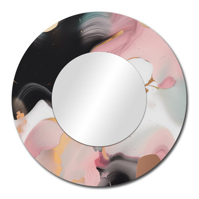 Pink and Black Mysterious Marble I – Abstract Large Accent Mirror, Printed on Metal