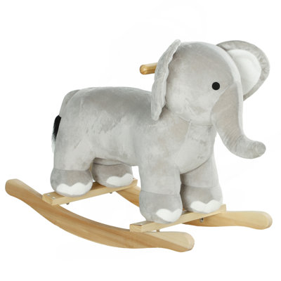 Qaba Rocking Horse, Kids Rocking Animal, Elephant Rocker With Realistic Sounds, Plush Ride On Toy For Years 2-4, Gray