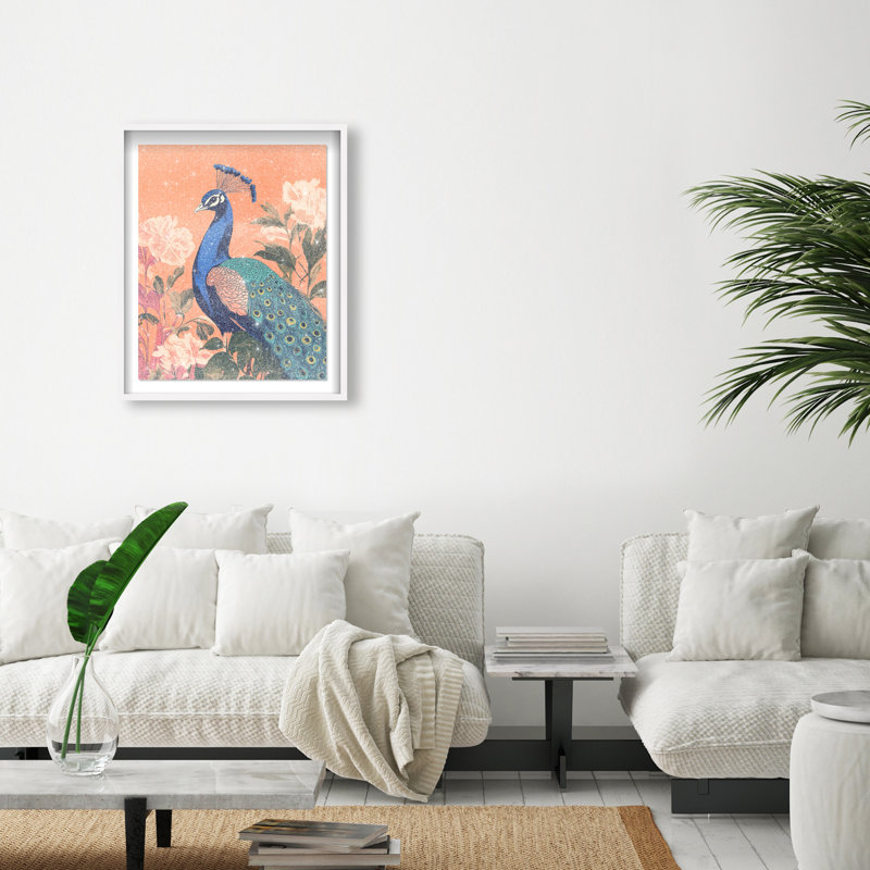 Peacock Garden Dance Canvas Animals Print by Oliver Gal, 31.5"H x 25.5"W, White Frame