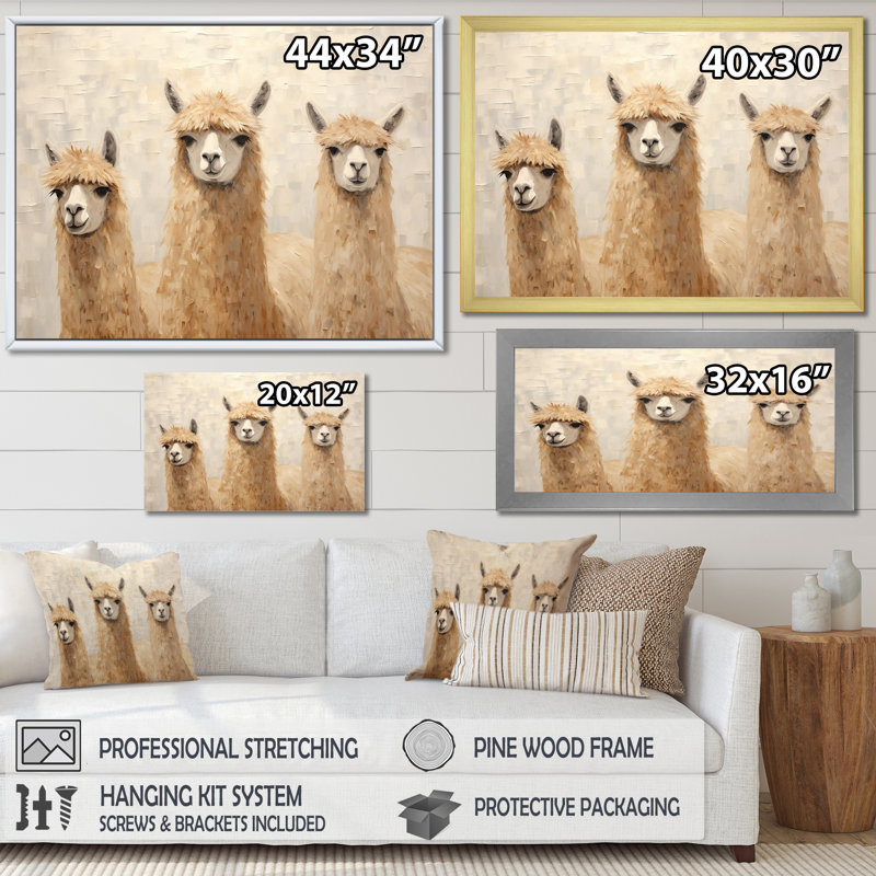Minimalisme, Alpagas mignons sur toile, Toile tendue, H 34 po x l 44 po x P 1,5 po