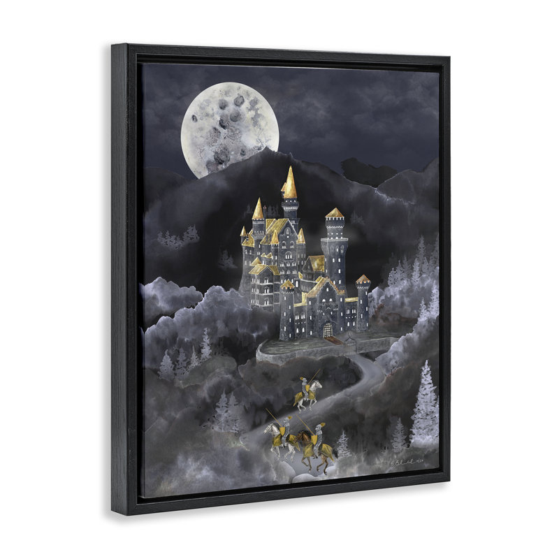 Cadre flottant Moonlit Journey to Castle, design par Brett Blumenthal, Cadre flottant noir de jais, H 21 po x l 17 po