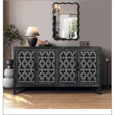 Hollow Four Door Antique Cabinet, American Country Style, Perfect for Living Room Storage and Display