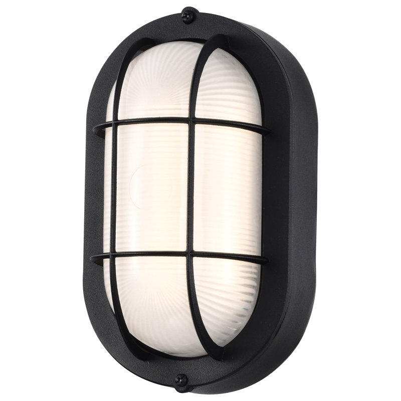 Alaettin 8.51'' H Integrated LED Frosted Glass Outdoor Oval Bulkhead Light, Black