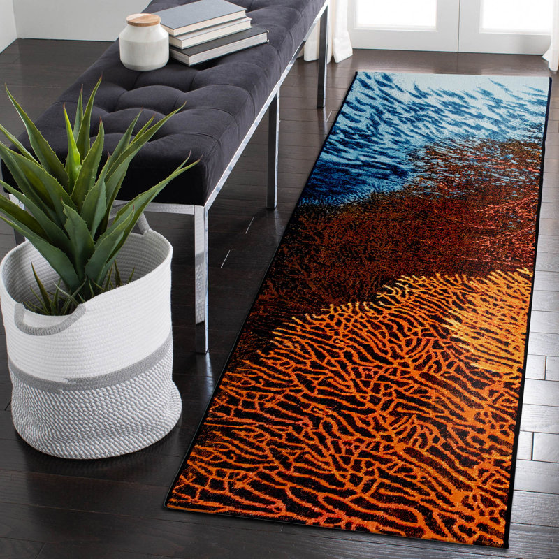 Tapis intérieur / extérieur bleu Caoimhe, Tapis de couloir : 1 pi 11 po x 7 pi 6 po