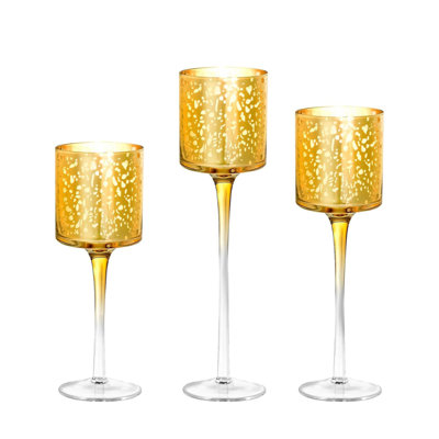 Dovidas 3 Pcs Gold Glass Candle Holders Tabletop Wedding Centerpiece Stand