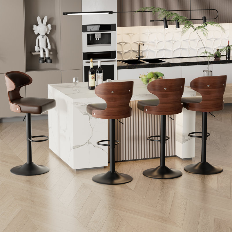 Tabourets de bar pivotants avec dossier Olivetti, Noir, Brun, 4