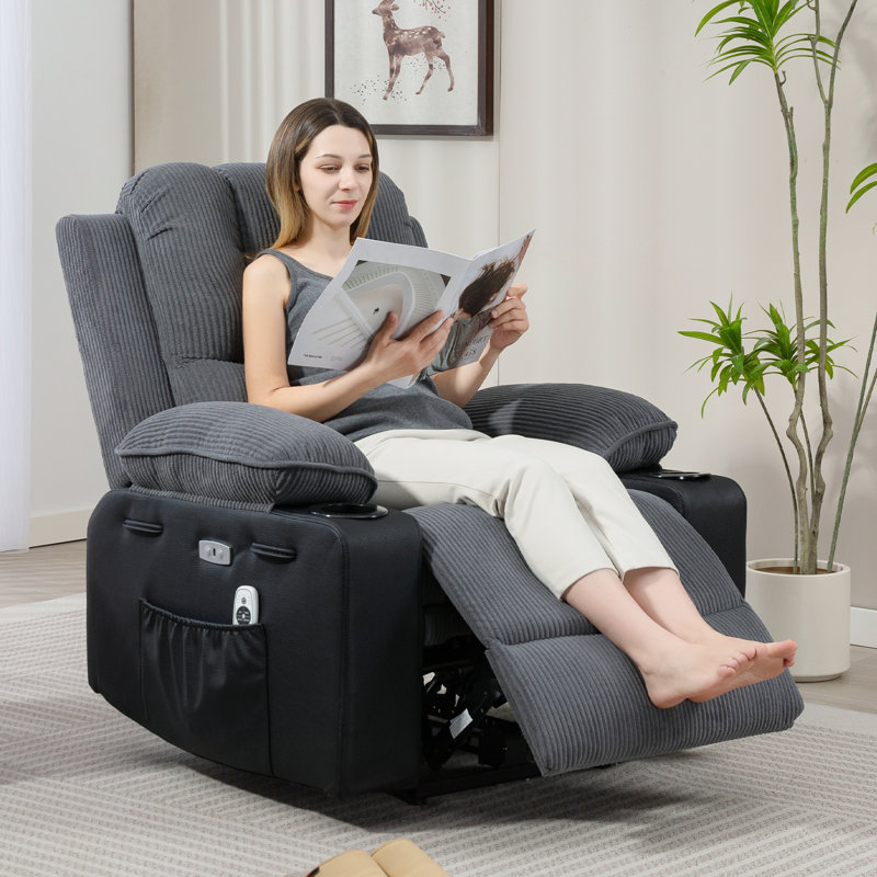 Aayansh Upholstered Recliner Heated Massage Chair, Grey, Yes