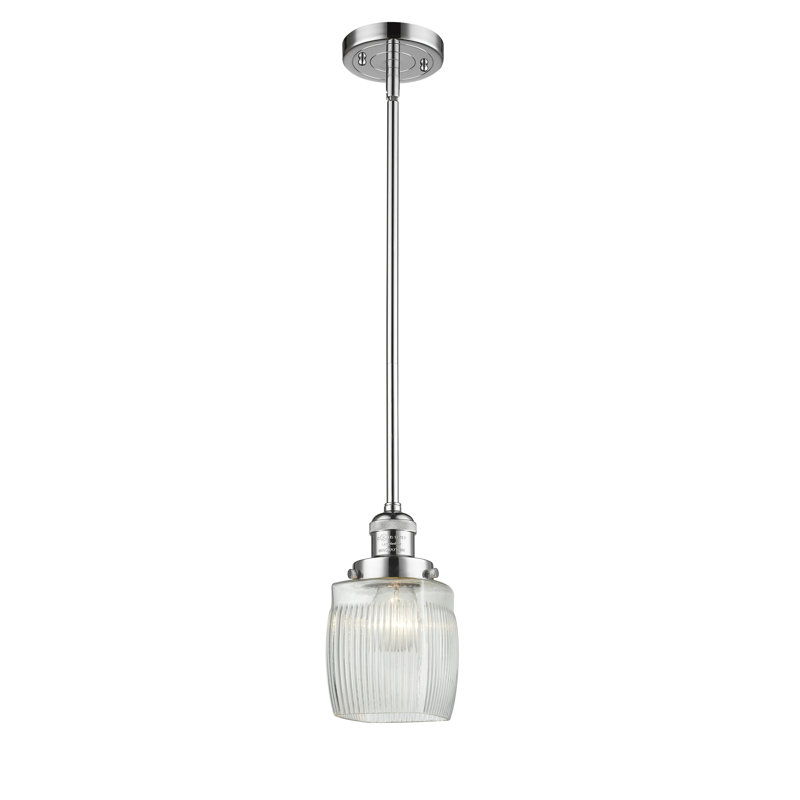 Luminaire suspendu cylindrique à 1 lumière Mireya, Ampoule DEL 6 watts Vinage, Chrome poli, Halophane transparent