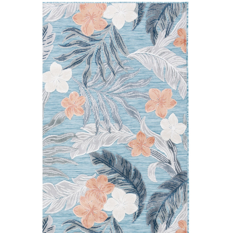 Bowdon Floral Blue/Gray Indoor / Outdoor Area Indoor/Outdoor Area Rug, Rectangle 5'1" x 7'6"