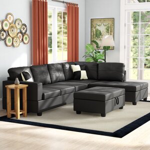 (Incomplete ottoman only)Maumee 103.5" Wide Faux Leather Sofa & Chaise with Ottoman