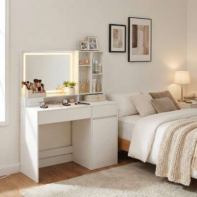 43.3"W Chelly Vanity Desk With Mirror And Lights,  charging
