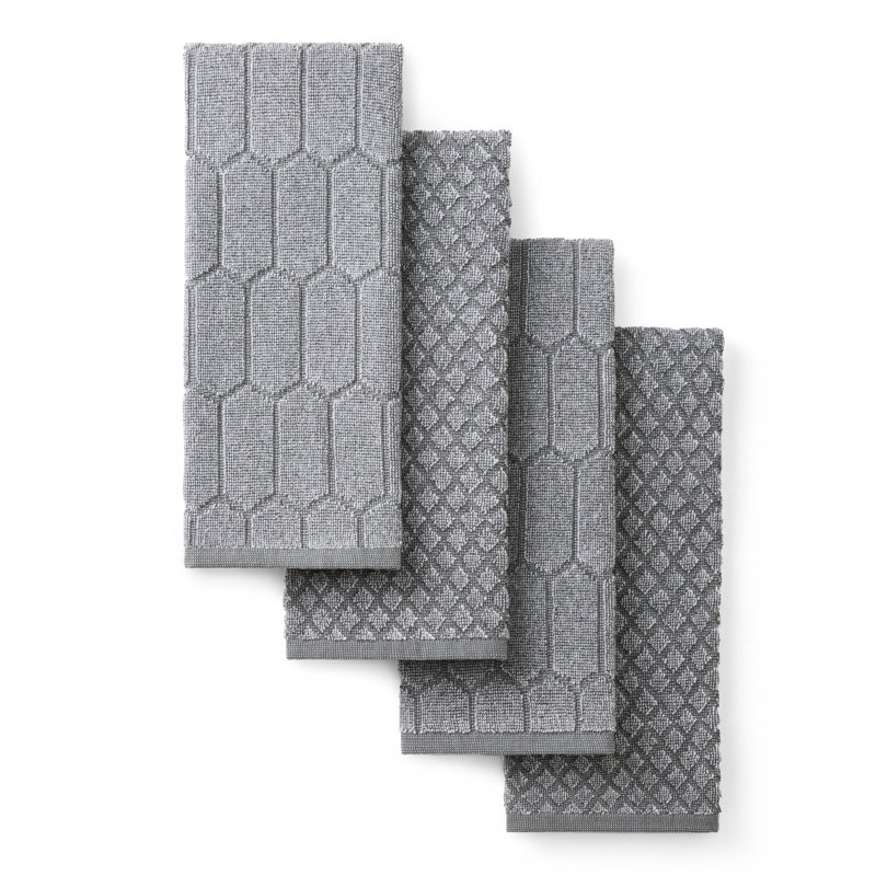 MARTHA STEWART Honeycomb Chambray Textured Kitchen Towel 4-Pack Set Natural 16"x28", Gray
