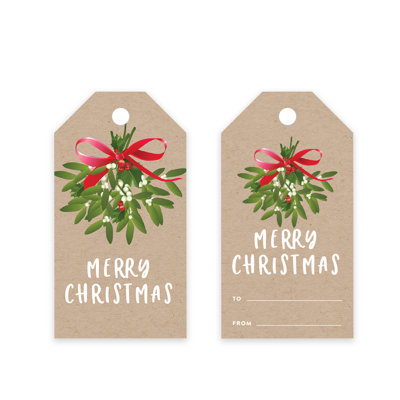 Christmas Gift Tags Merry Christmas Kraft Mistletoe Tags 60-Pack