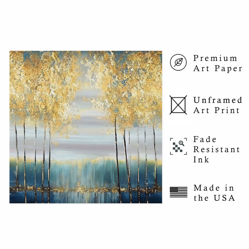 «Botanical Gold Trees», reproduction d'art moderne sans cadre, H 16 po x l 16 po