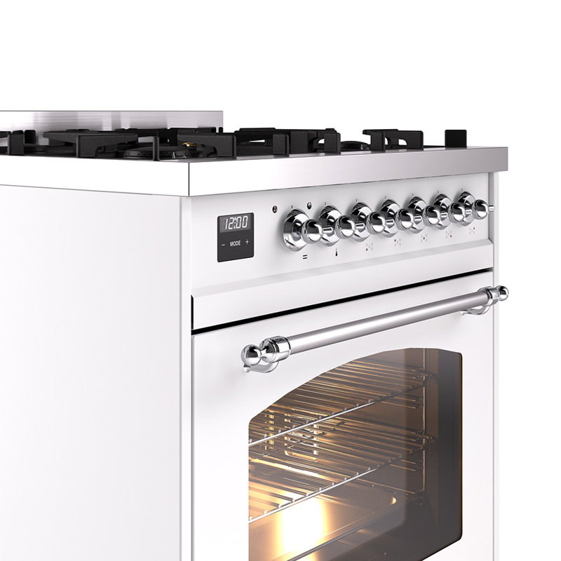 ILVE Nostalgie II 30 in Dual Fuel Range, White/Chrome, Liquid Propane