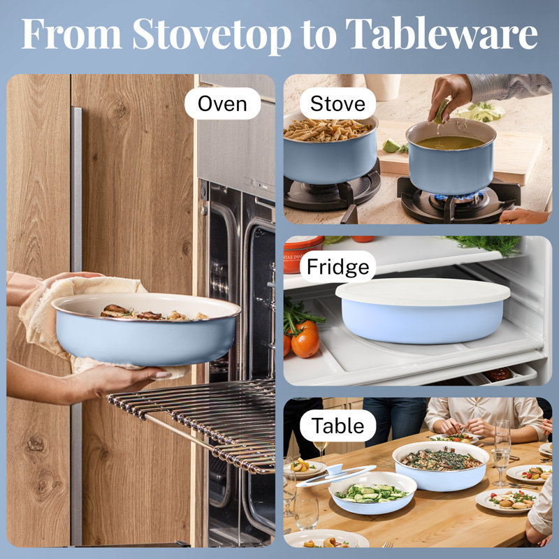 Light Blue Ceramic Nonstick 18-Piece Cookware Set with Detachable Handles
