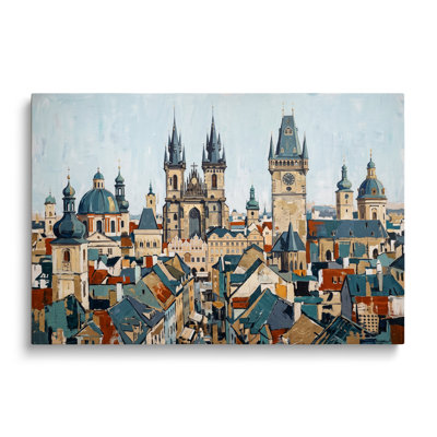 Prague Multicolor Canvas Landscape Painting, Painterly Wall Art for Living Room Dining Room and Bedroom