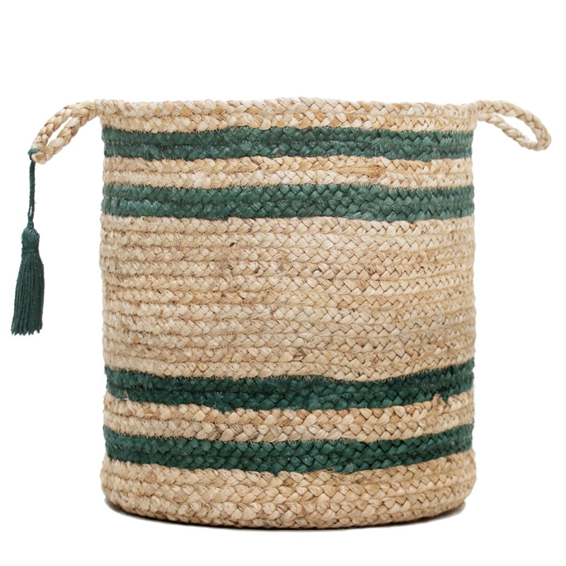 Rosecliff Handmade Jute Striped Relaxed Storage Basket, Black, 19" H x 19" W x 19" D