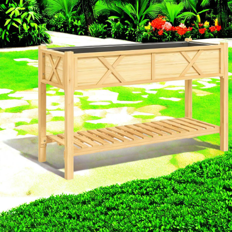 Jardinières en bois multifonctionnelles à deux niveaux avec rangement pour l'extérieur