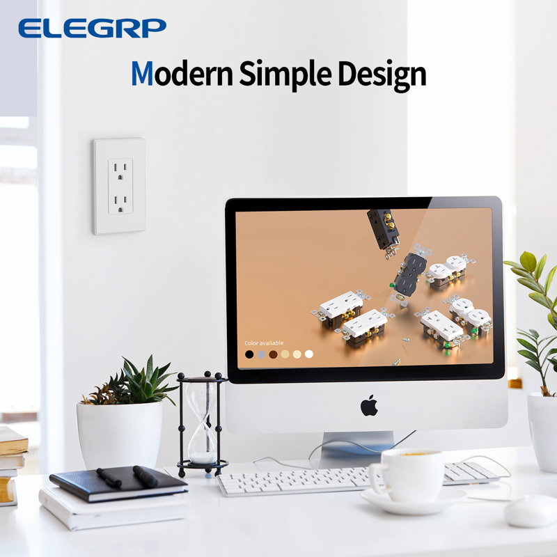 Embase décorative ELEGRP, prise murale standard 15A 125V, 2 pôles 3 fils, non-inviolable, NEMA 5-15R, prise de qualité résidentielle à mise à la terre, liste UL, paquet de 10