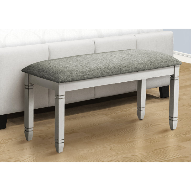 Solid Wood Bench With Grey Fabric Covering For Longevity 15.5 In. Wide Upholstered Compact Spaces
