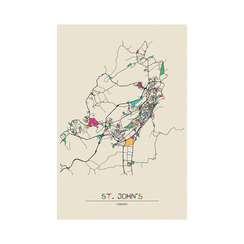 St. John's, Canada Map par - Giclée sur toile tendue avec châssis, H 12 po x l 8 po x P 0,75 po